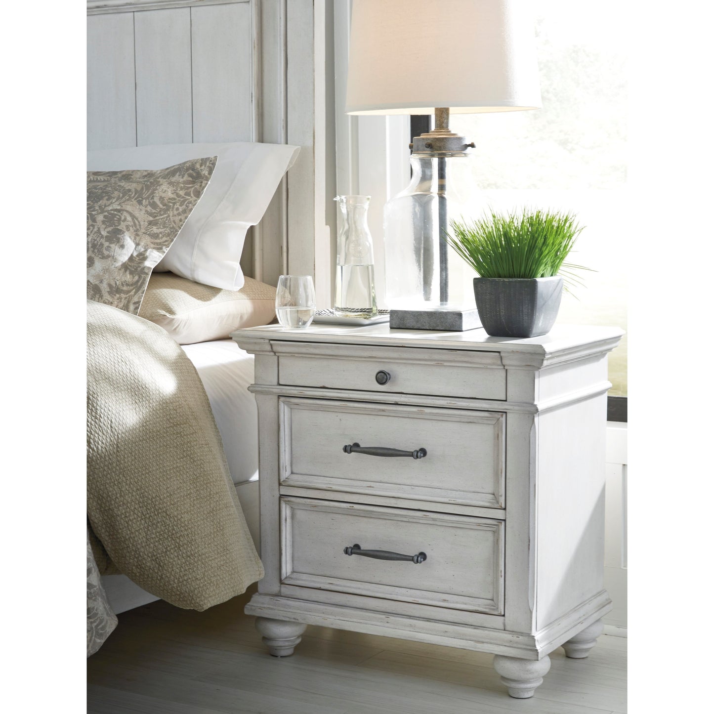 Cottage 3-Drawer Nightstand with Distressed Finish