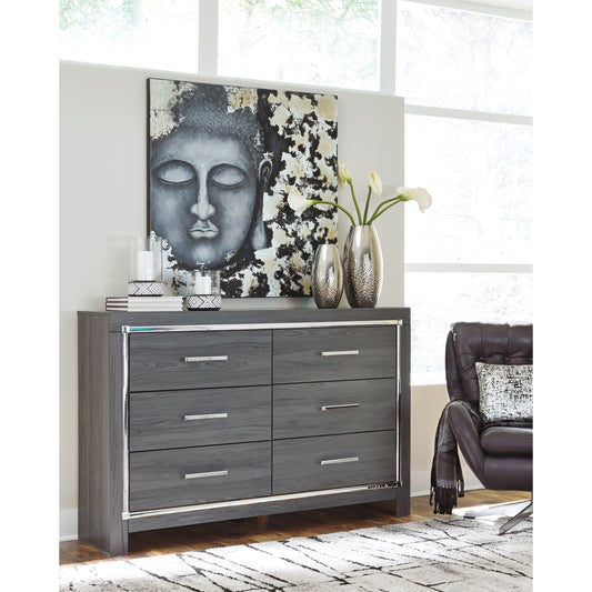 Glam 6 Drawer Dresser with Metal Accenting