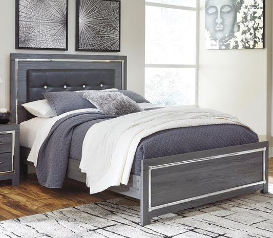 Glam Queen Platform Bed with Upholstered Headboard