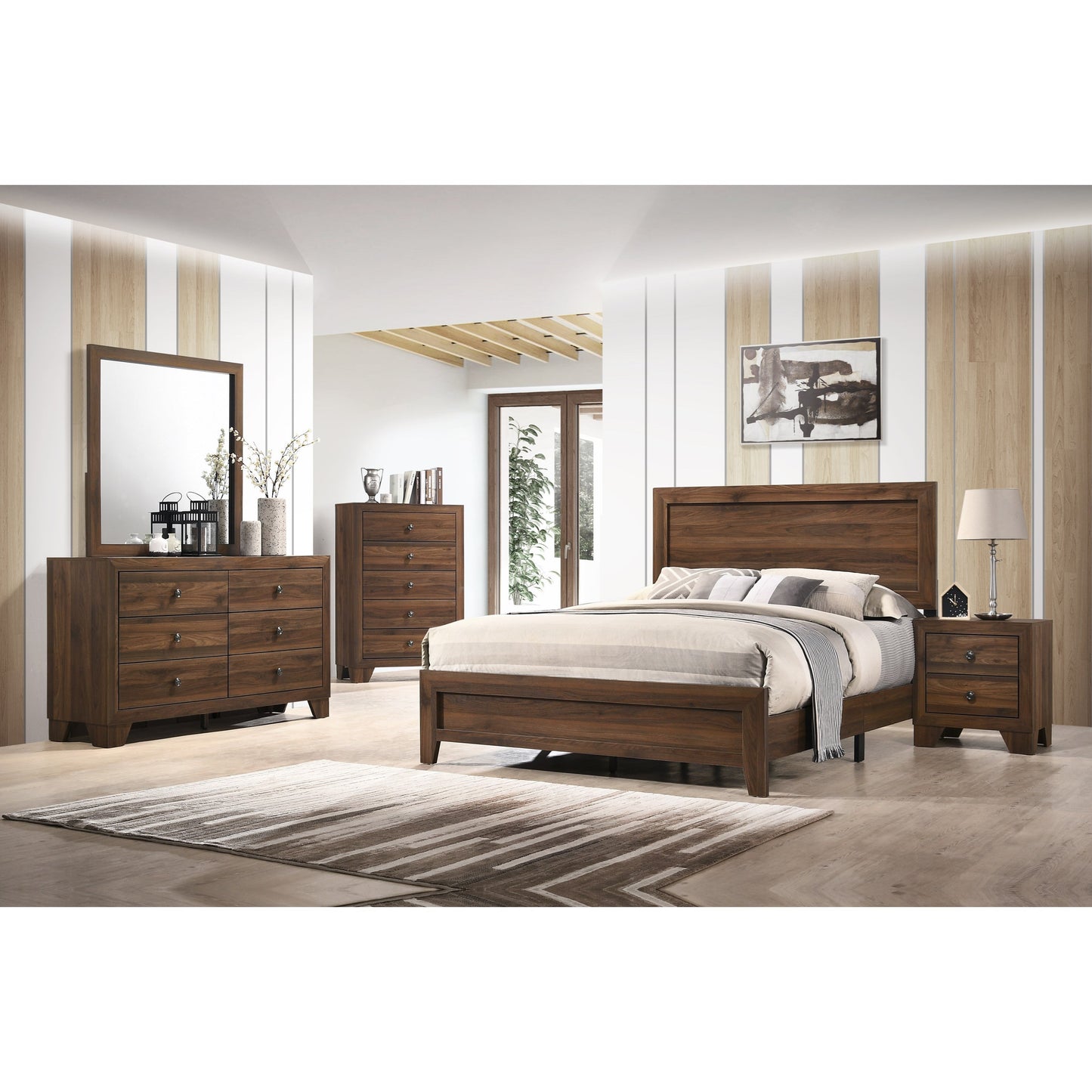 Transitional Queen Wood Panel Bed