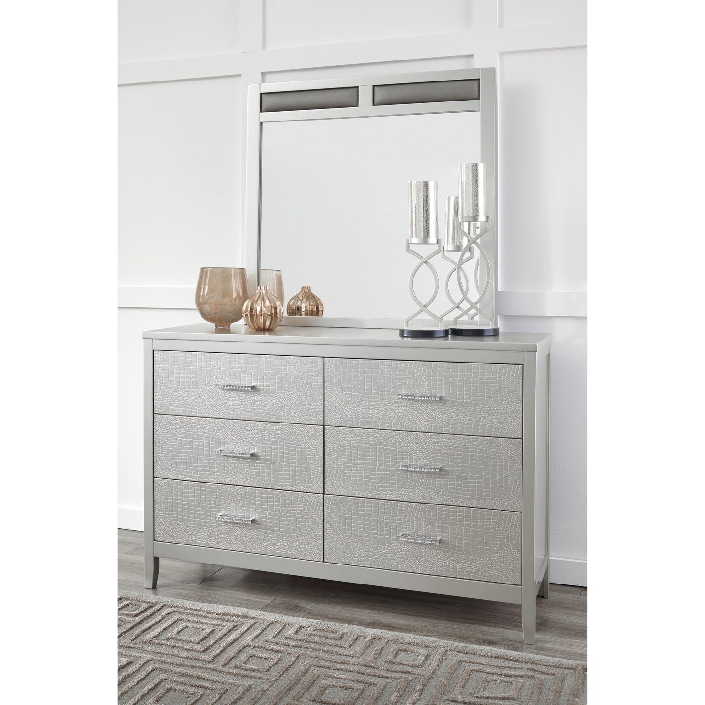 Glam Bedroom Mirror with Upholstered Panels