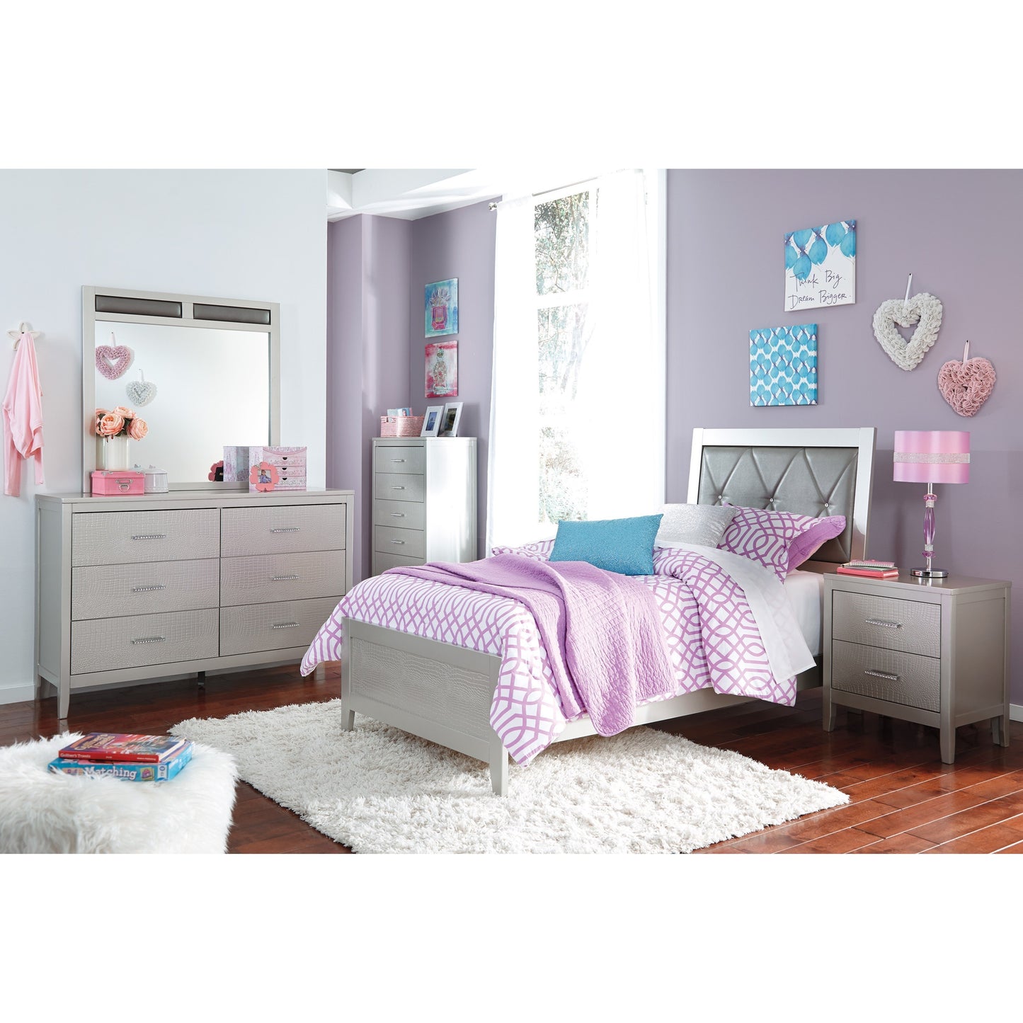 Glam Bedroom Mirror with Upholstered Panels