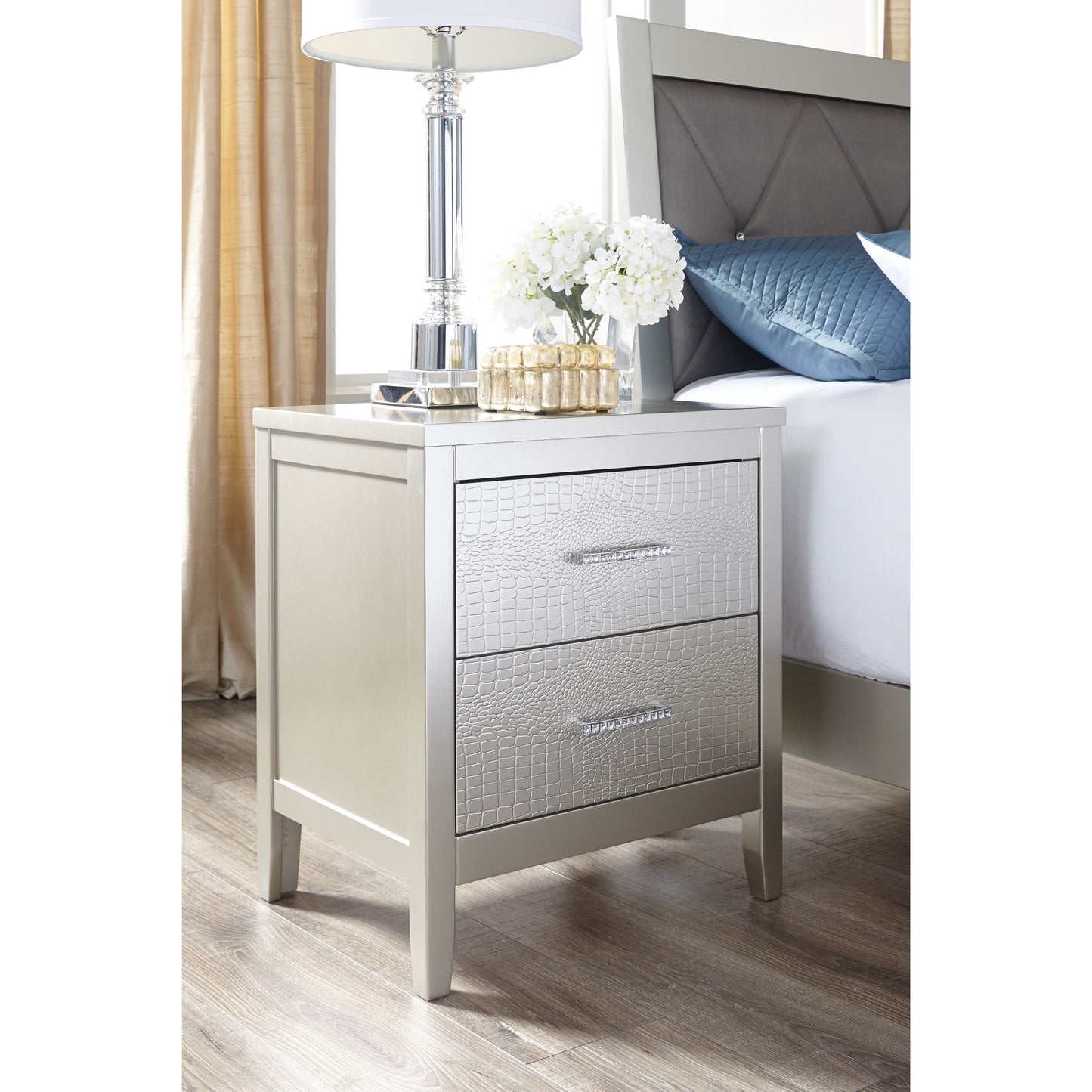 Glam 2-Drawer Nightstand with Faux Crystal Drawer Pulls