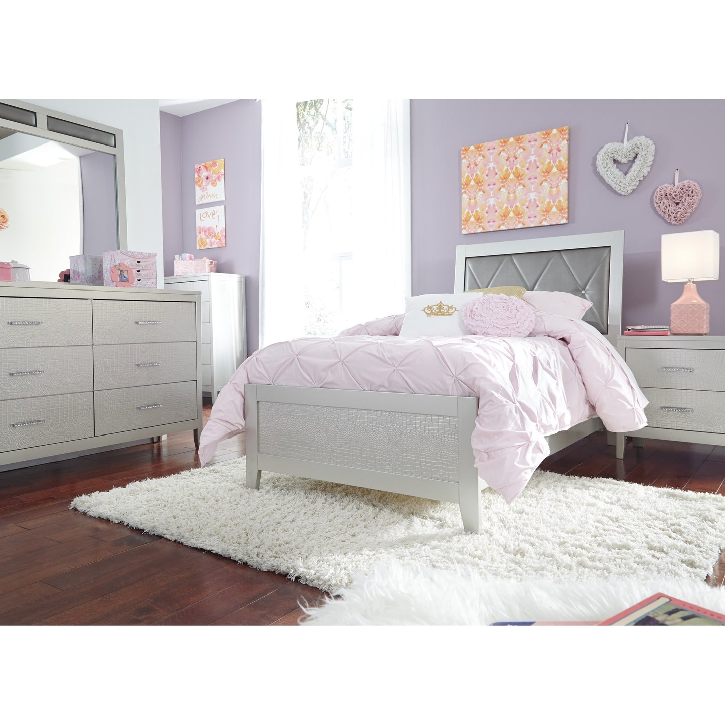 Glam 2-Drawer Nightstand with Faux Crystal Drawer Pulls