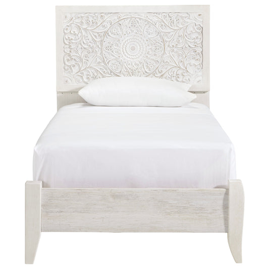 Twin Panel Bed with Carved Detail Headboard