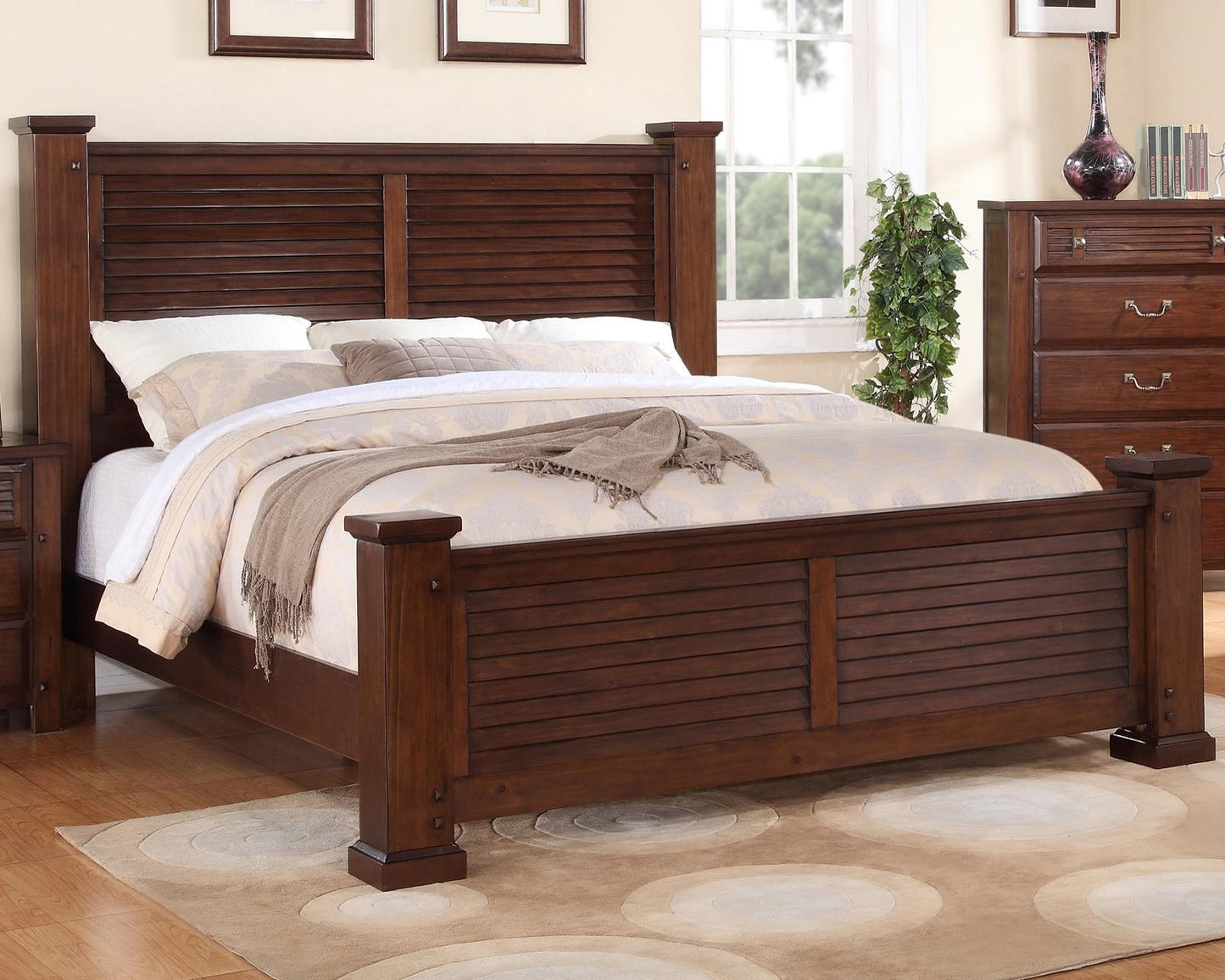 Queen Bed with Slat Paneled Headboard