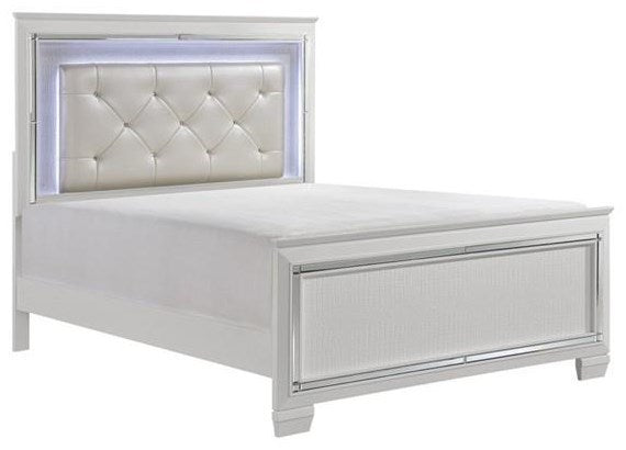 Glam Full White Panel Bed with Upholstered LED Light Headboard