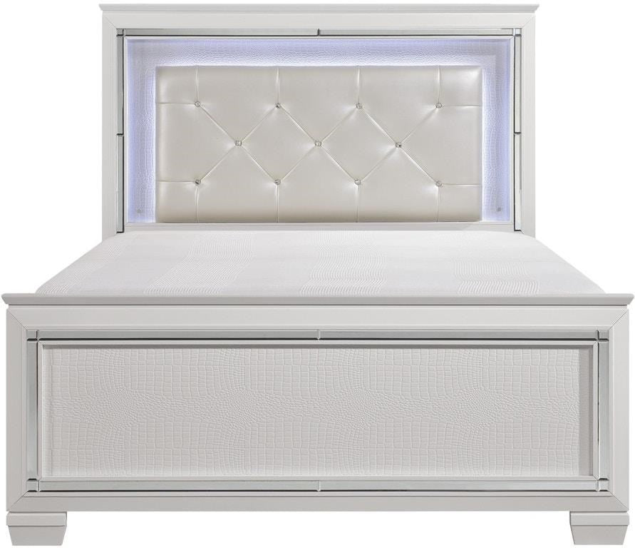 Glam Queen Panel Bed with Upholstered LED Light Headboard