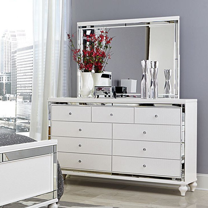 Glam Dresser and Mirror with Embossed Alligator Texture and Mirrored Panels