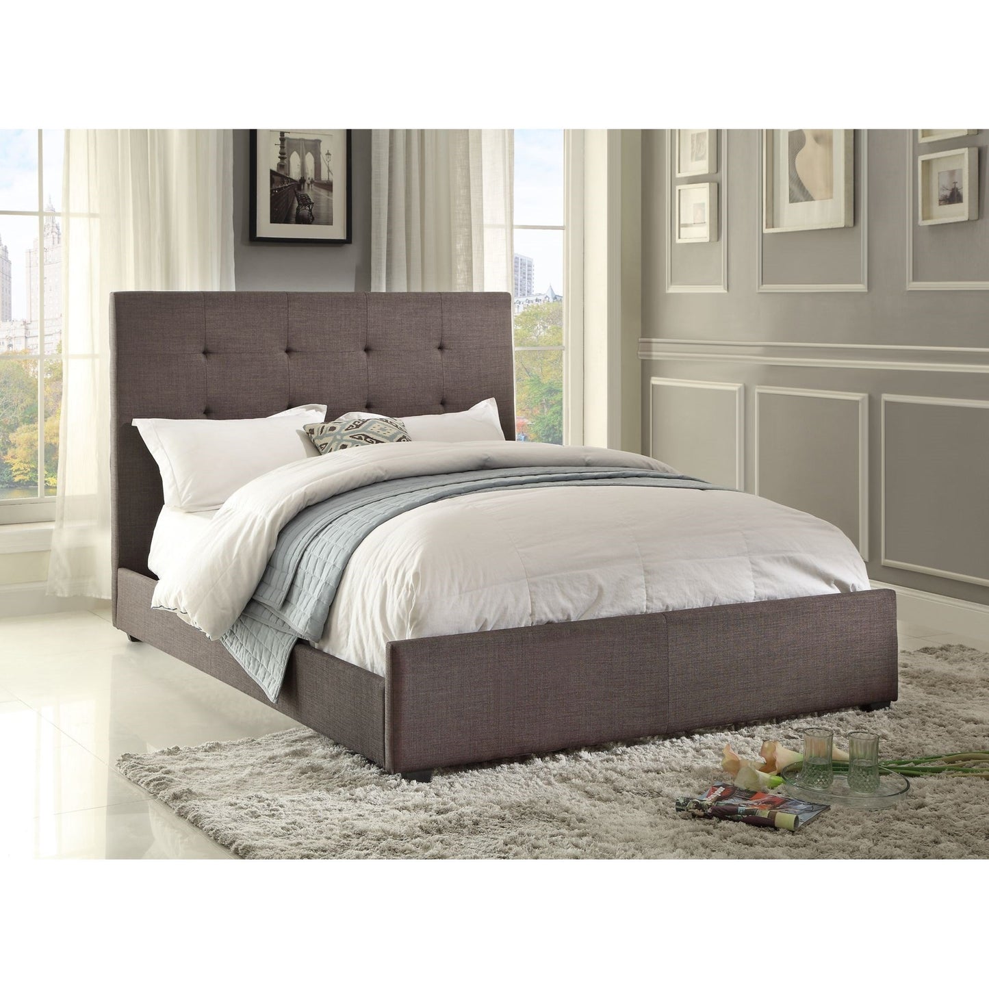 Contemporary Full Upholstered Bed with Tufted Headboard