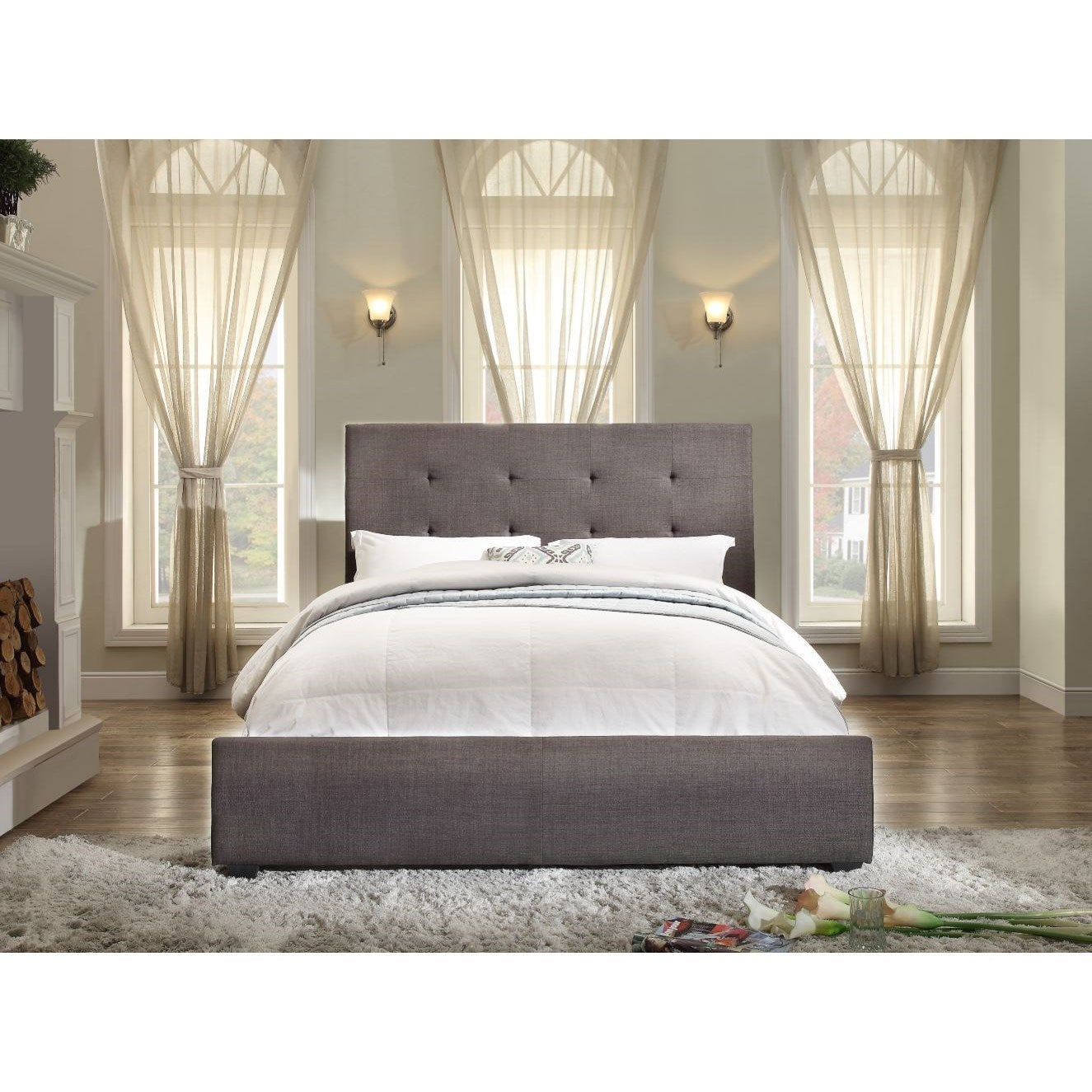 Contemporary Full Upholstered Bed with Tufted Headboard