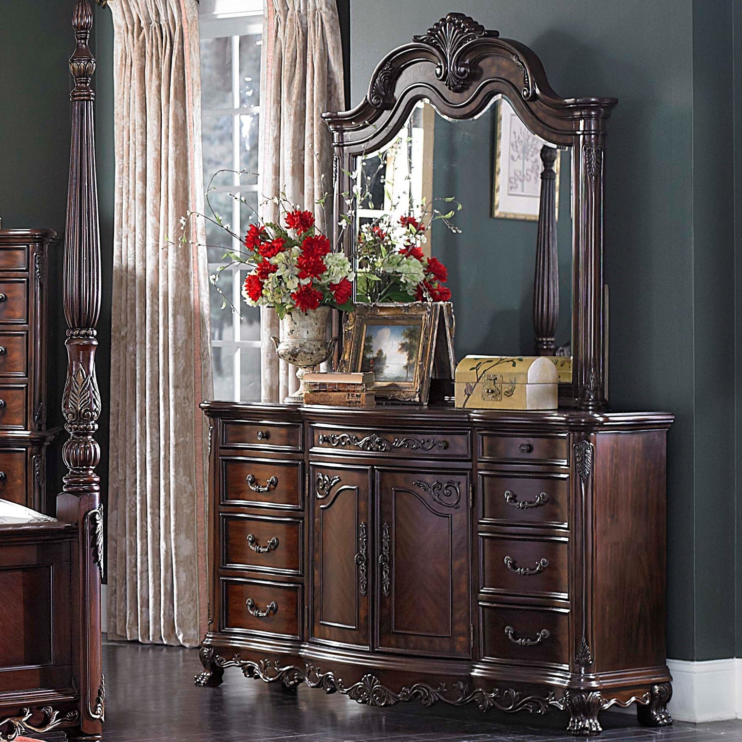 Traditional Dresser and Mirror with Elegant Details