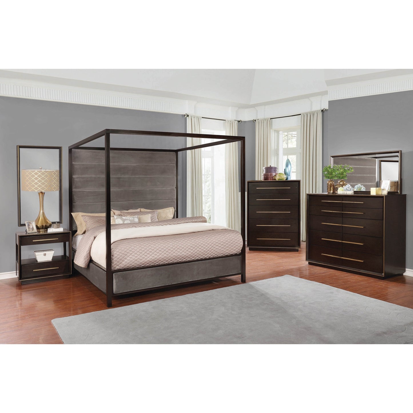Contemporary Dresser Mirror with Metal Trim
