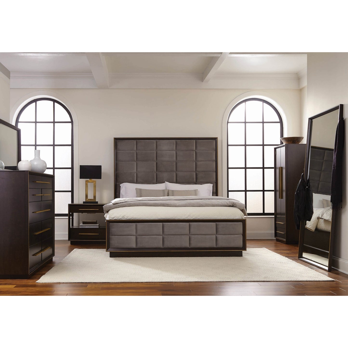 Contemporary Dresser Mirror with Metal Trim