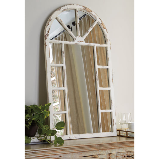 Divakar Antique White Accent Mirror in Arched Window Design