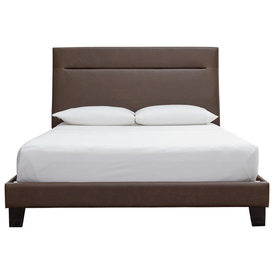 Contemporary King Upholstered Bed in Brown Faux Leather