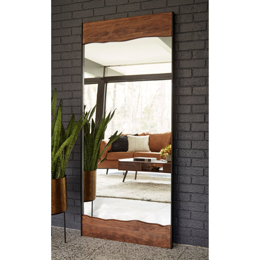 Contemporary Metal/Wood Floor Mirror with Faux Live Edge
