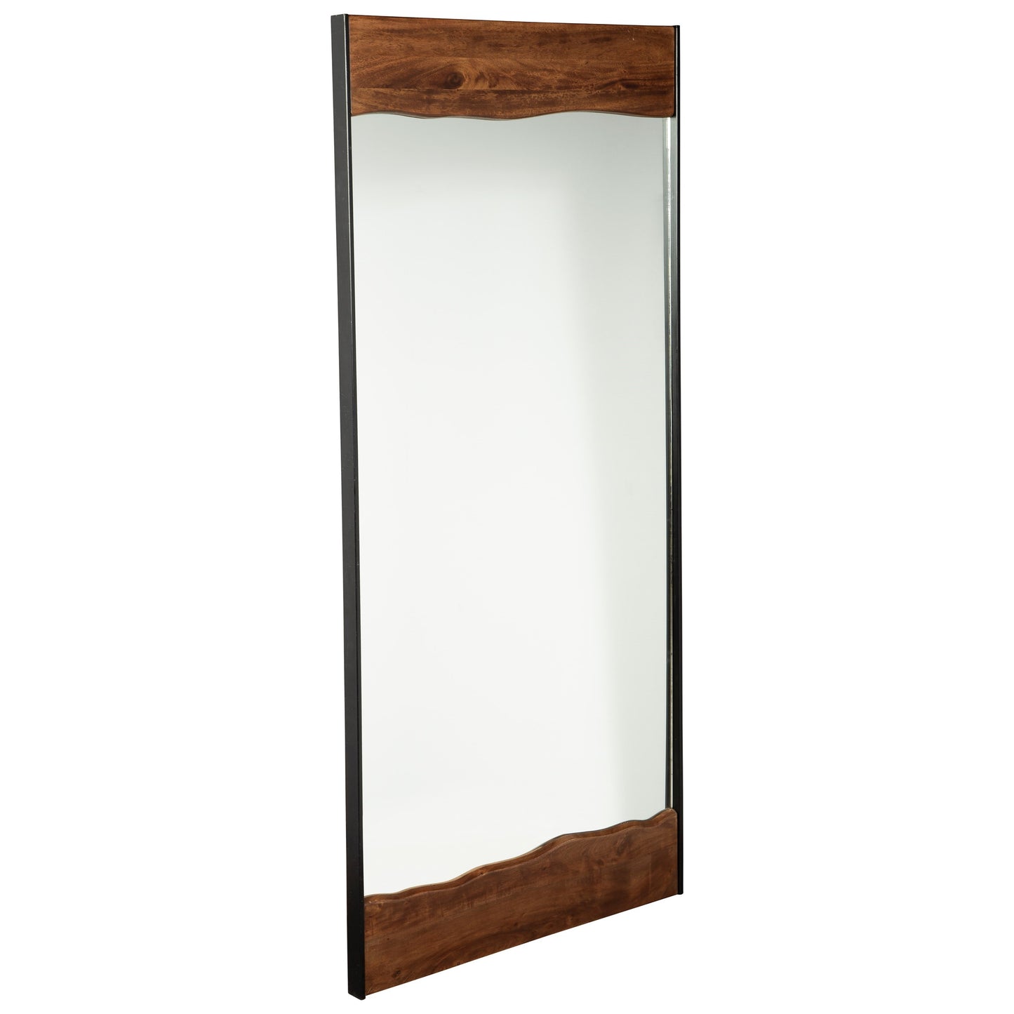 Contemporary Metal/Wood Floor Mirror with Faux Live Edge