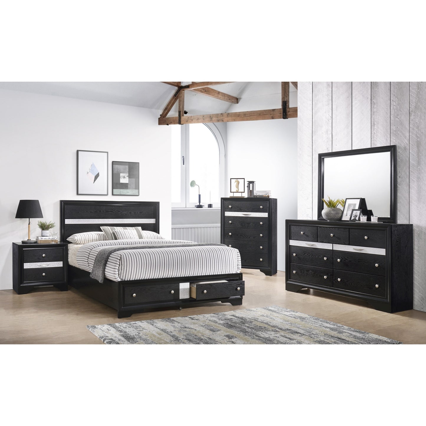 Contemporary Queen Storage Bed with 2 Footboard Drawers