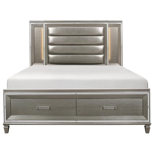 Glam Queen Upholstered Bed with LED Lighting and Storage