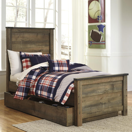 Rustic Look Twin Panel Bed with Under Bed Storage/Trundle