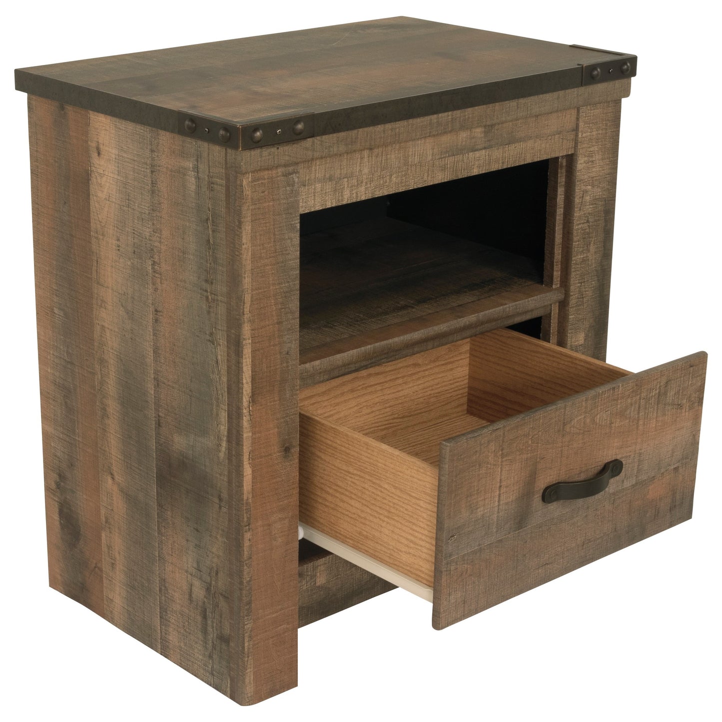 Rustic 1-Drawer Nightstand with USB Chargers