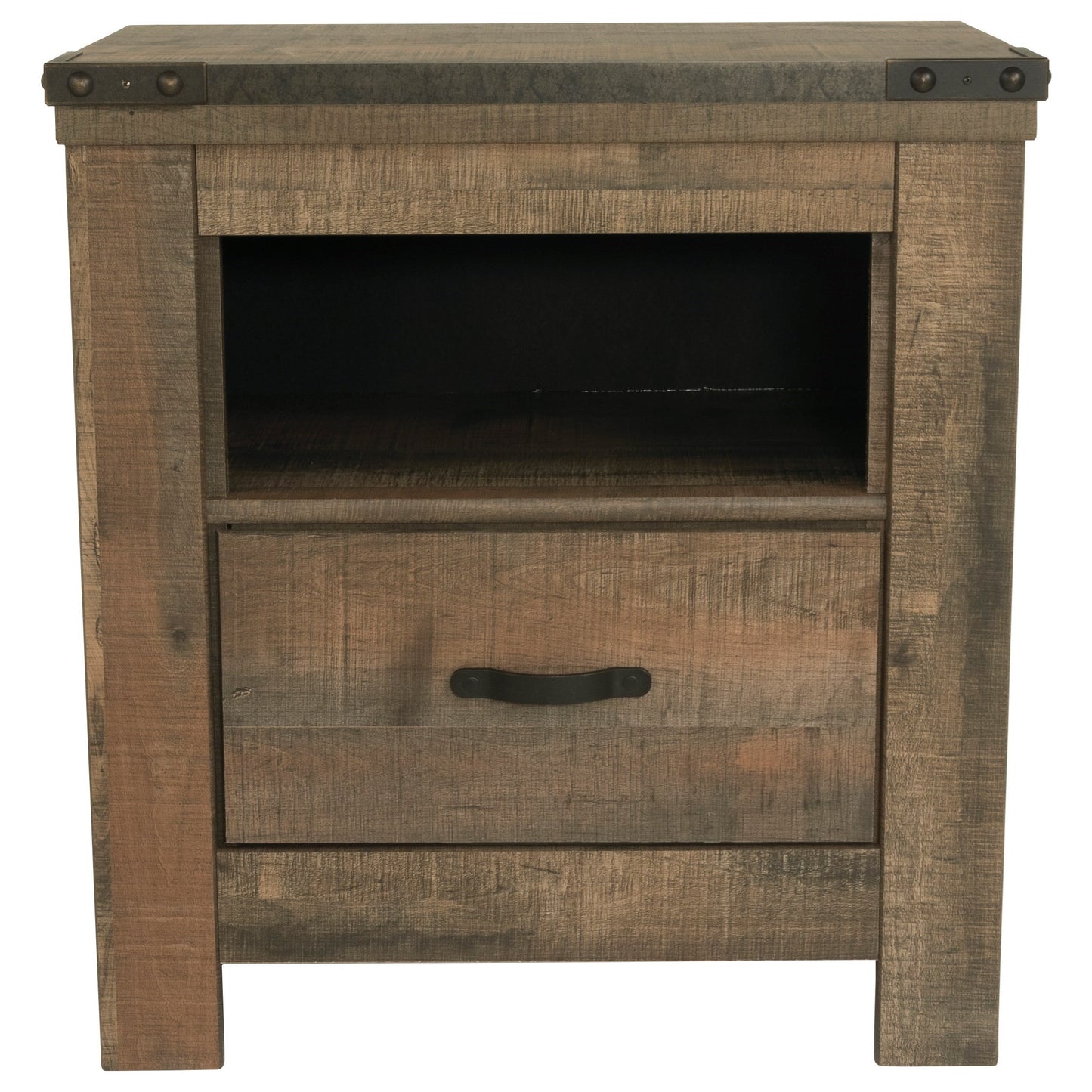 Rustic 1-Drawer Nightstand with USB Chargers