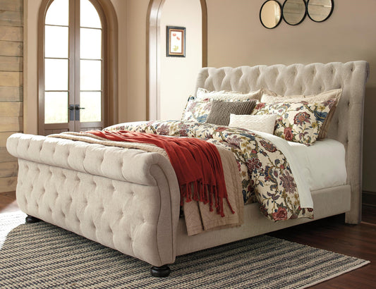 Queen Upholstered Sleigh Bed with Tufting