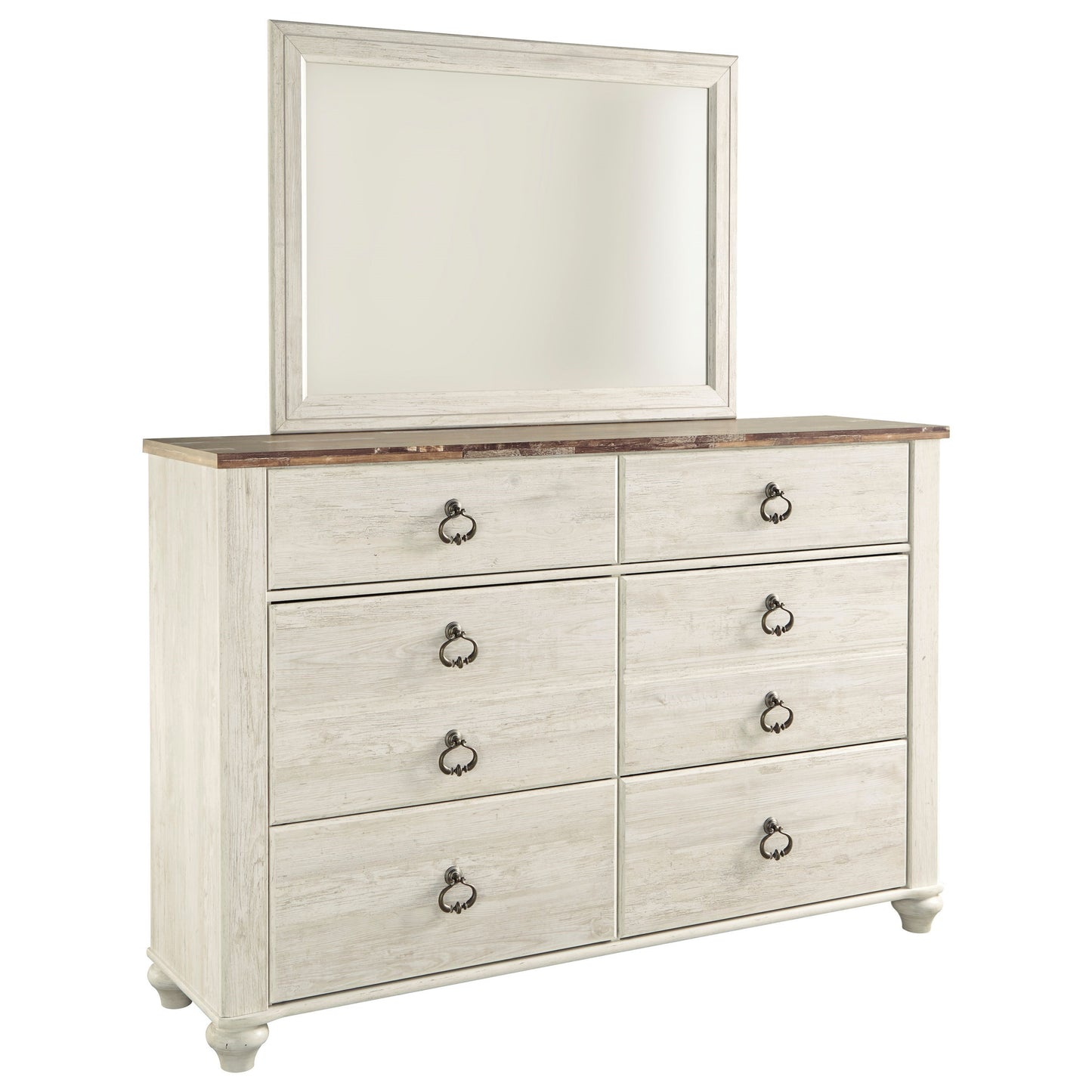 6-Drawer Dresser with Rustic Look Top & Mirror