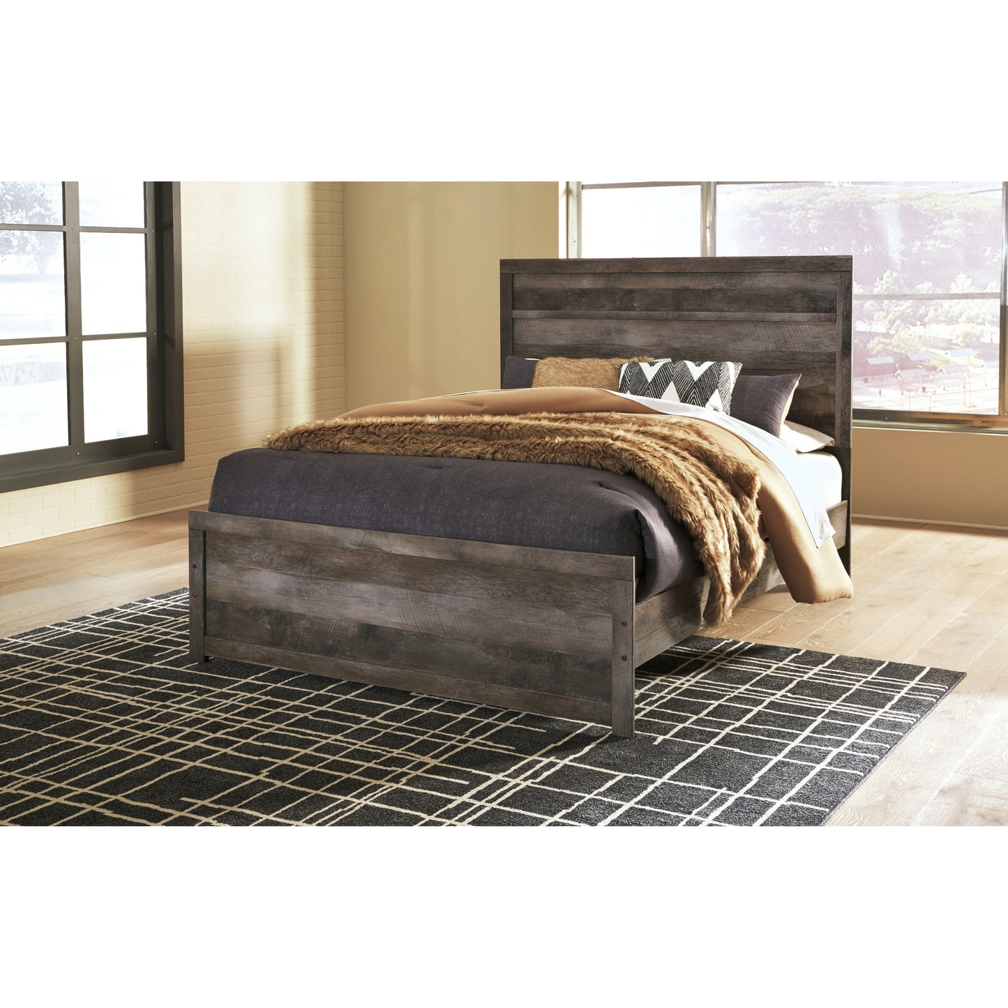 Queen Rustic Plank Effect Panel Bed