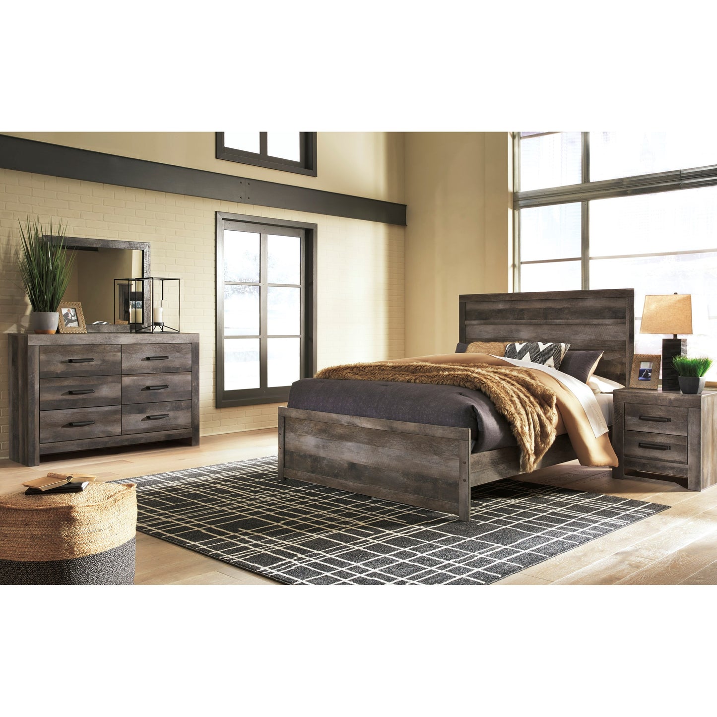 Queen Rustic Plank Effect Panel Bed