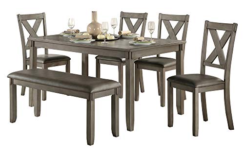 6-Piece Gray Dinette Set, Table, 4 Chairs, Bench